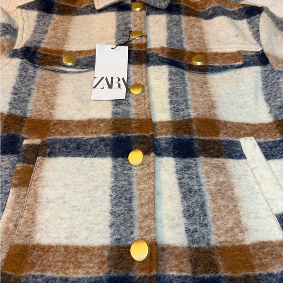 NWT Zara Oversized Wool Blend Plaid Shirt Jacket Shacket Cream Brown XS - Picture 3 of 7